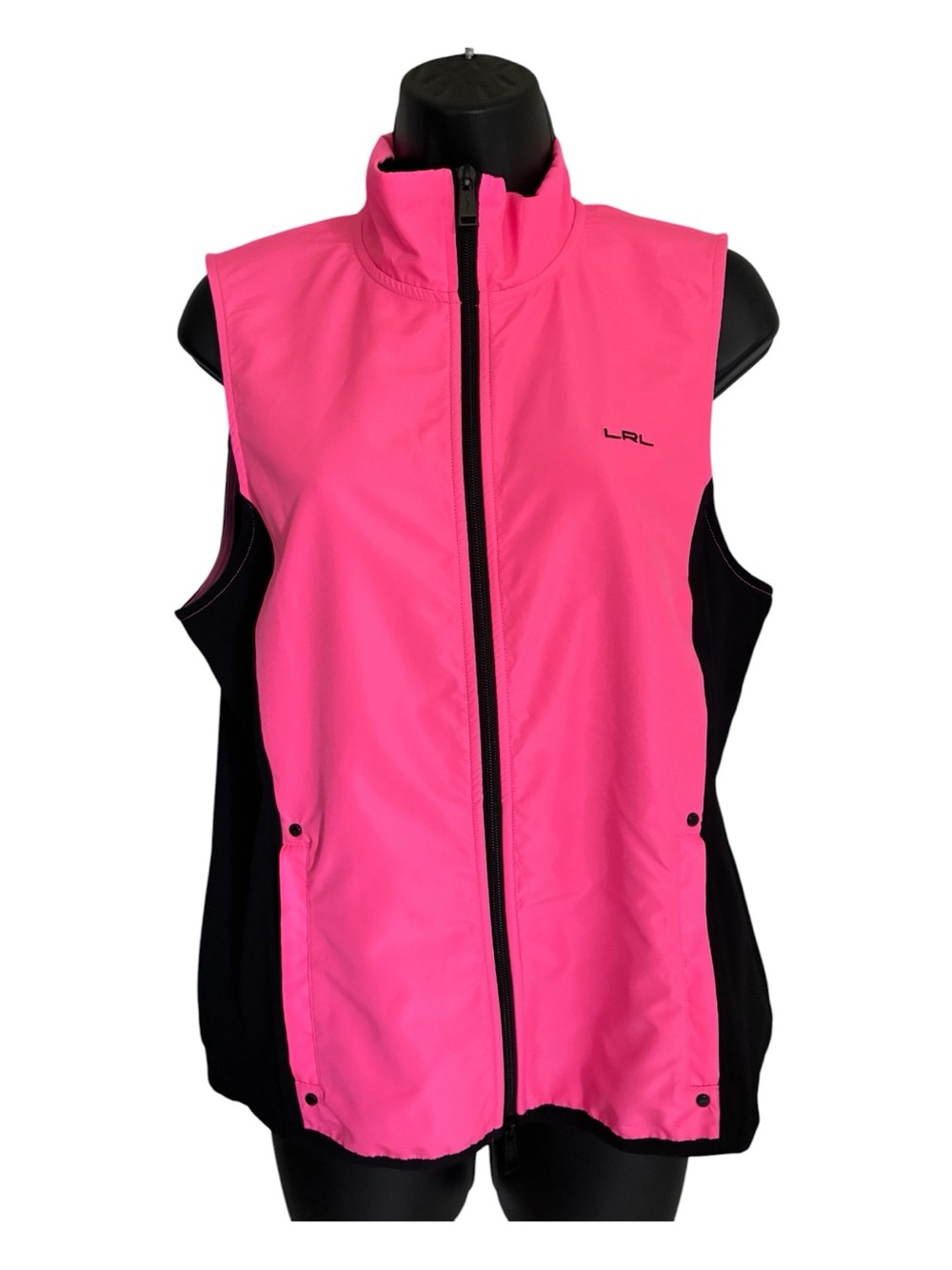 NWT Lauren Ralph Lauren Pink & Black Zip-Front Colorblock Performance Vest Sz L